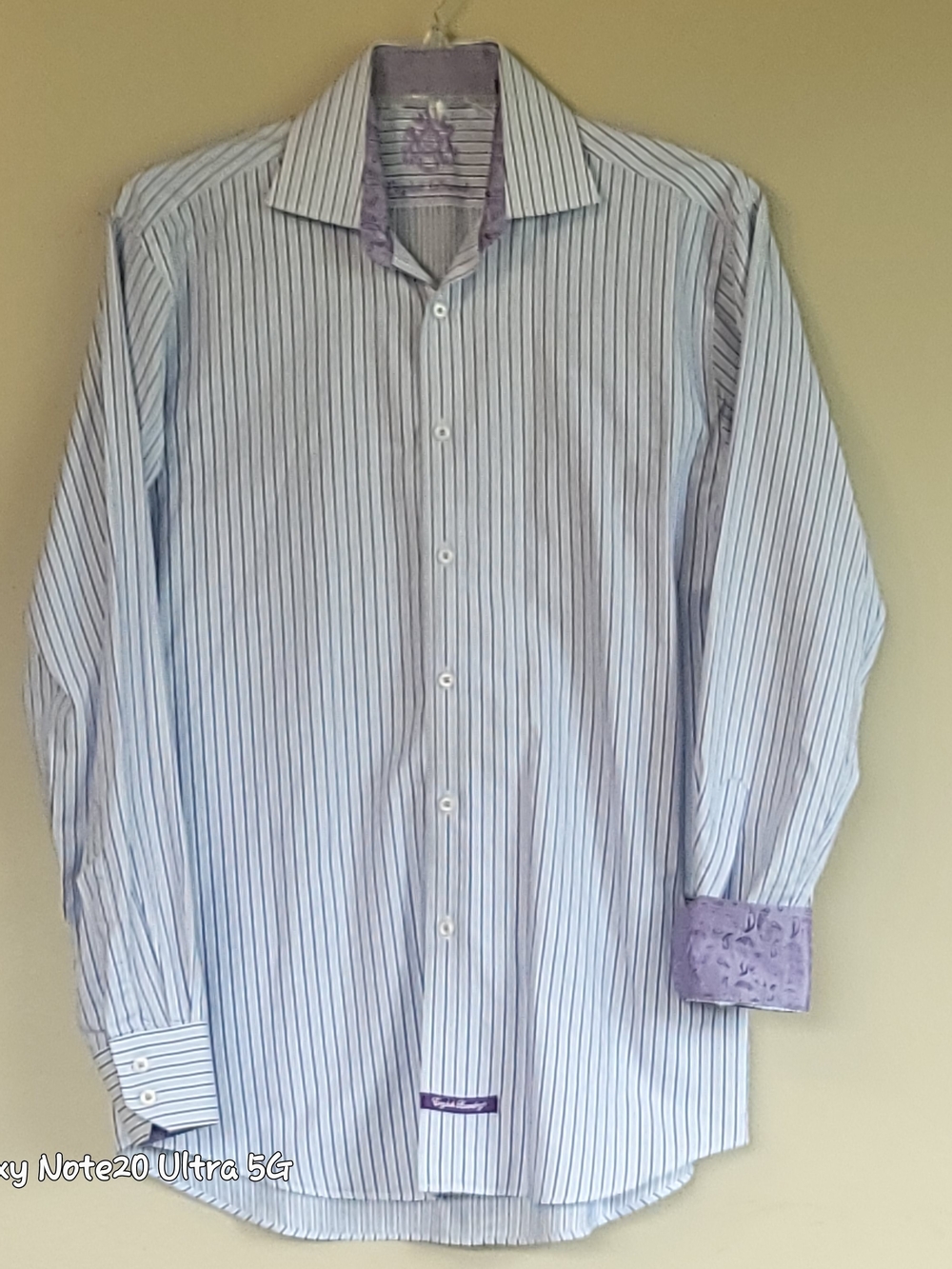 English Laundry Paisley Jacquard Stripe Dress Shirt Purple 15.5 34/35 Like New